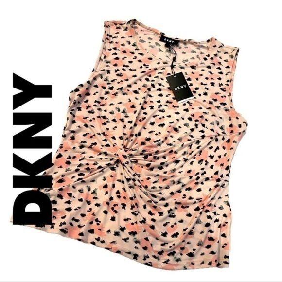 ‎DKNY Leopard Print Ruched Sleeveless Top - Picture 1 of 1